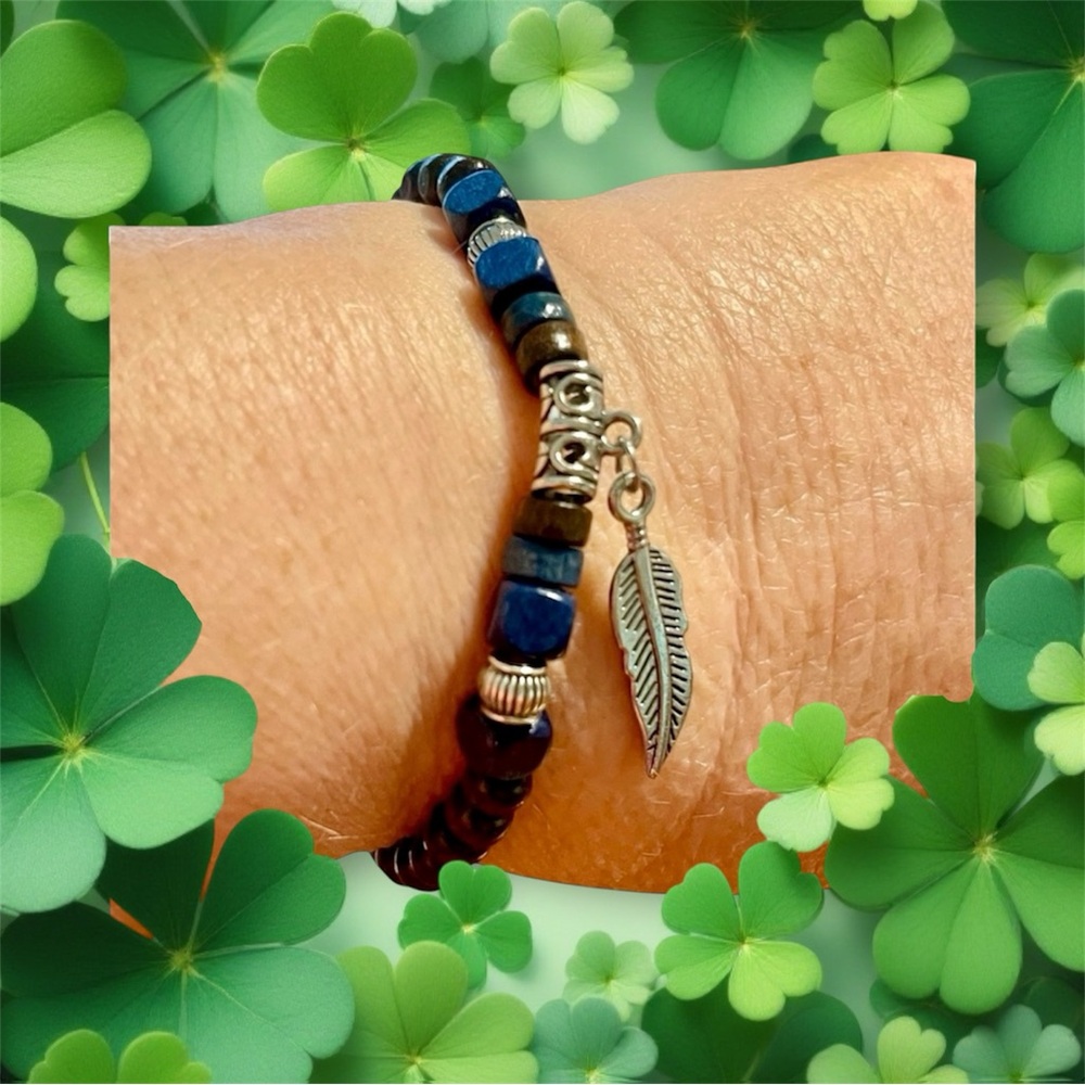 🔥2/$24 or 3/$30🔥 Blue and Brown Beaded Bracelet with Silver Charm